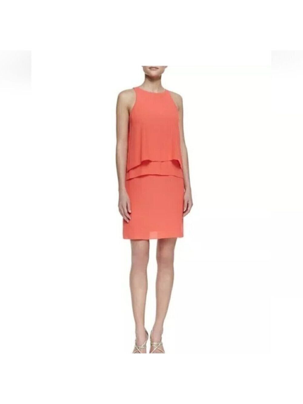 TIBI | Halter Neck Two-Tier Ruffle Dress Grenadine coral red orange sz 2